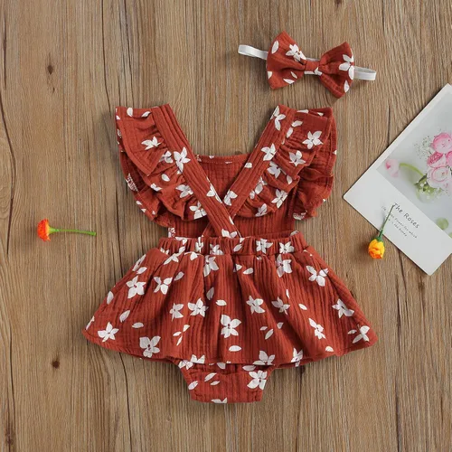 Vista 4 de MA&BABY Leotardo sin mangas de algodón floral cuello cuadrado para bebé niñas 3 6 9 12 18 meses