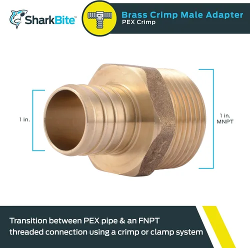 Vista 2 de SharkBite Adaptador Macho MNPT de Engaste de 1 Pulgada, Accesorio de Plomería de Latón, Tubería PEX, Cobre, UC140LFA