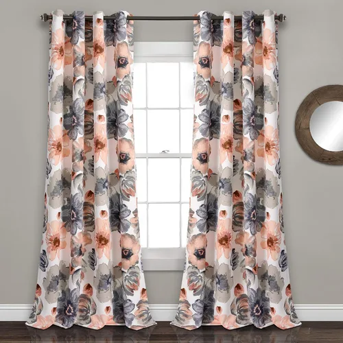Vista 12 de Lush Decor Julie - Paneles de cortinas de ventana con aislamiento floral y ojales 100% opacas, par, 38" de ancho x 95" de largo, azul y verde Azul