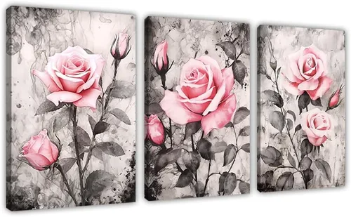 Vista 8 de ZHOUWALLPIC Juego de 3 piezas de arte en lienzo para pared, flores, acuarela, pinturas coloridas de flores silvestres, botánicas, impresiones