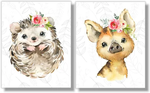 Vista 7 de Juego de 6 piezas de arte para pared de guardería de animales del bosque, impresiones de animales de bosque en acuarela, decoración de guardería