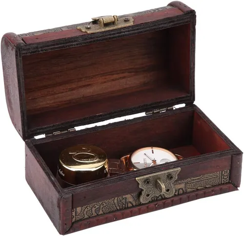 Vista 7 de Estink Caja de almacenamiento de joyería de madera vintage europea clásica caja de madera del tesoro caja del cofre del tesoro caja de la baratija