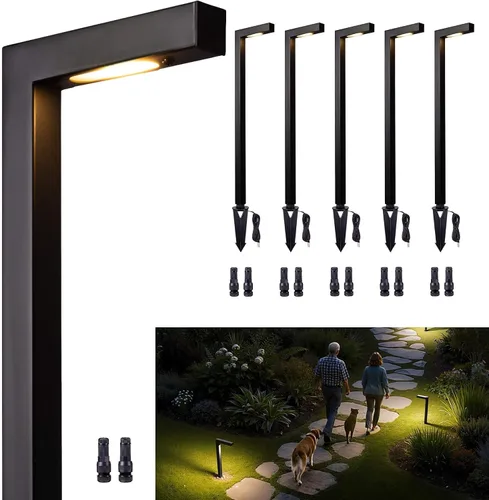 Vista 11 de Gardenreet Luces de camino de paisaje de latón, luces de camino de bajo voltaje de 12 V con cable, luces de jardín al aire libre LED impermeables