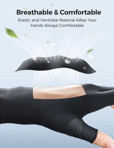 Vista 6 de Guantes de cobre FREETOO para artritis para aliviar el dolor del túnel carpiano, guantes de compresión reforzada para aliviar los dolores de mano
