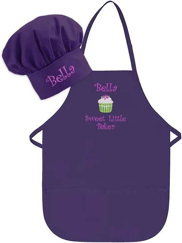 Vista 9 de Delantal bordado personalizado y sombrero de chef para niños y niñas, regalo divertido en la cocina (añade un juego de nombre, largo con sombrero)