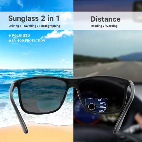 Vista 3 de Missfive Lentes de sol bifocales de lectura para hombre, con protección UV para lectores de sol en exteriores, lejanos y cercanos, anteojos clásicos