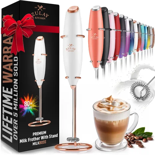 Vista 436 de Zulay Milk Boss Espumador de leche potente manual, hace espuma para latte, batidor para mezclar bebidas, café, miniespumador para capuchino, frappé