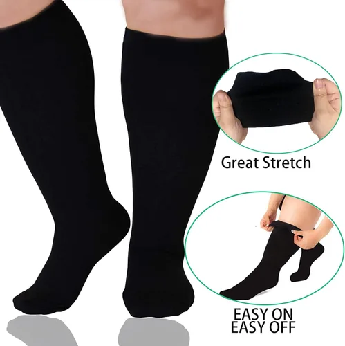 Vista 5 de 3 pares de calcetines de compresión de talla grande para mujeres y hombres, pantorrilla ancha de 20-33 mmhg, soporte extra grande hasta la rodilla