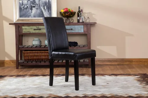 Vista 6 de Silla Parson de madera maciza con almohadilla de cuero, estilo urbano, juego de 2 unidades, de Roundhill, Madera, Negro