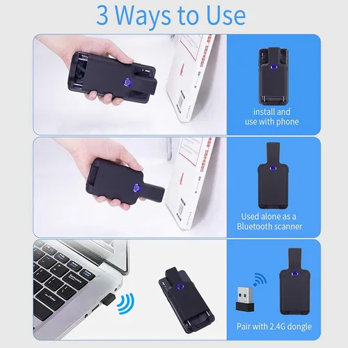 Vista 8 de Symcode Clip de código de barras portátil con Bluetooth - 1D 2D QR lector de código de barras, PDF417, matriz de datos, Maxicode, conexión