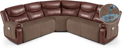 Vista 18 de KinCam Fundas impermeables para sofá modular reclinable, fundas de sofá reclinable de gran tamaño para sofá en forma de L, funda de sofá Chocolate