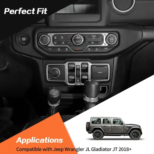 Vista 2 de JeCar 4 piezas para Jeep Wrangler Cubierta de botón del interruptor de ventana de la moldura interior negra para Jeep Wrangler JL JLU Gladiator JT