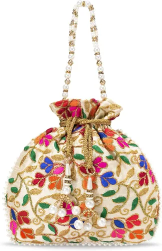 Vista 7 de Bolso de mano étnico de seda con perlas Batwa con asa para mujer