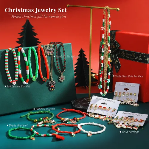 Vista 2 de KISS WIFE Juego de joyas de oro para mujeres y niñas, collar de varias capas, apilable, anillos y aretes, paquetes de joyería bohemia de moda
