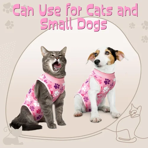 Vista 15 de Traje de recuperación para gatos: Traje de poscirugía azul suave para gatos con diseño de huella de pata - Traje de recuperación elástico