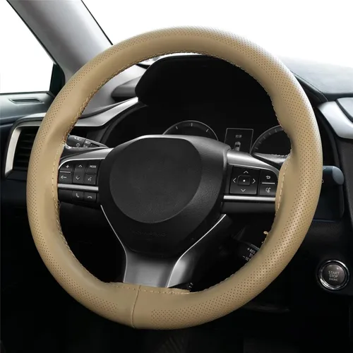 Vista 9 de AUTOXBERT Funda de volante de 38cm/15 pulgadas de piel auténtica para coser a mano, estilo DIY, con hilo y agujas, se ajusta para VW Ford Nissan Kia
