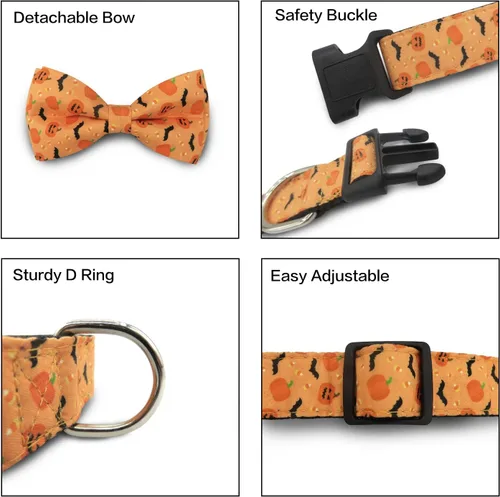 Vista 5 de TDTOK Collar de perro de Halloween con corbatín ajustable para Halloween, collar espeluznante para perro con hebilla de plástico ecológica