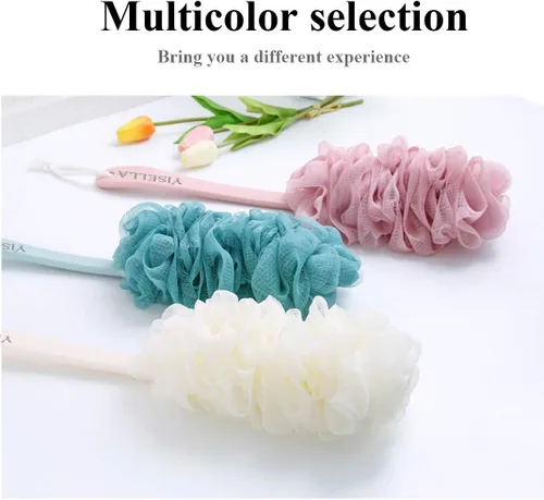 Vista 7 de Cepillo de baño de mango largo para ducha + esponja de baño gris Luffa