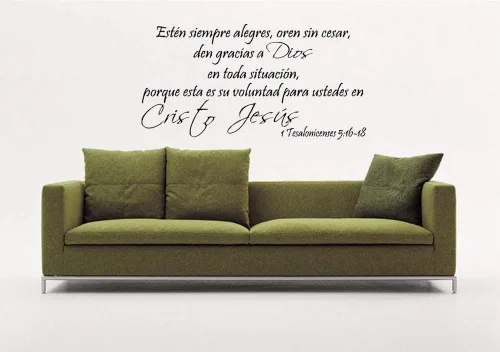 Vista 5 de Calcomanías de pared españolas decorativas para pared 1 Tesalonicenses 5:16-18, Pared Arte, Estén Siempre Alegres, Oren Sin Cesar, Gracias a Dios En