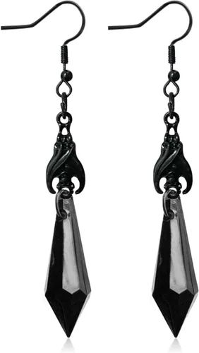 Vista 8 de Aretes de Halloween para mujer, aretes de aro de perlas de sangre de vampiro, aretes góticos de perlas de vampiro, aretes de borla de perlas de Negro