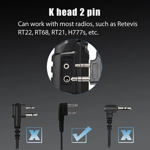Vista 4 de Retevis Walkie Talkie Auricular con micrófono, tubo de bobina, 2 pines, para RT22 RT68 RT21 H-777 RT27, compatible con Baofeng UV-5R, Arcshell
