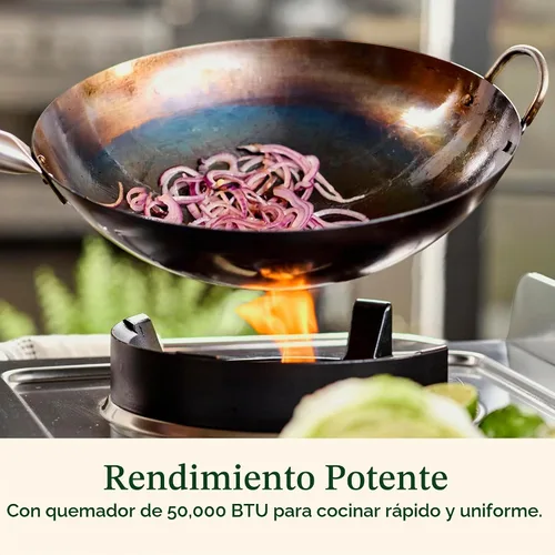 Vista 4 de Cuisinart - Estación de wok para exteriores con ruedas traseras, bandeja de acero de 14 pulgadas, 50,000 BTU