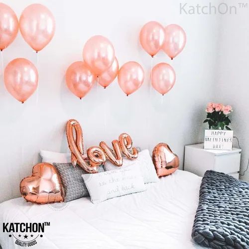 Vista 5 de Katchon - Set decorativo de globos de papel de aluminio, diseño "love", corazón, rosado