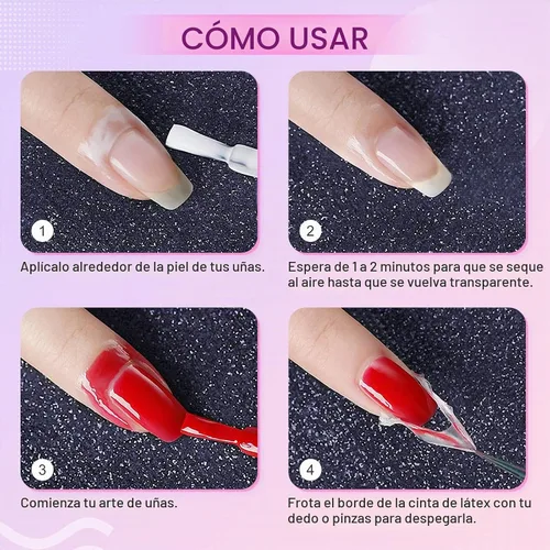 Vista 6 de SAVILAND Látex de uñas con pinzas, barrera de esmalte de 1.06 onzas líquidas, cinta fácil de usar para protección de cutículas, suministros