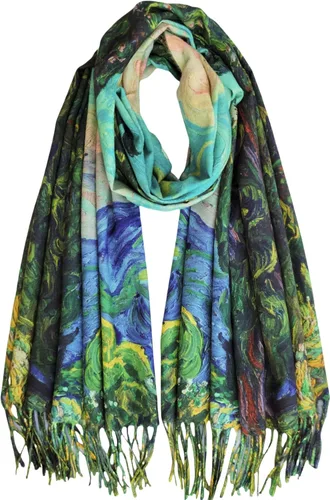 Vista 12 de VENVSBEE Reversible Scarf Soft Large Shawl Wrap Blanket Double Sided Art Print Warm Stoles Klimt Van Gogh Gifts Arte 01