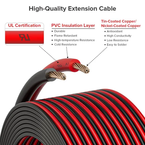 Vista 2 de BTF-LIGHTING - Cable de extensión de 18 AWG de 2 pines de 32.8 pies, componente reconocido por UL 2 Conductor Low Voltage Electrical Wire, For