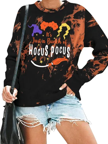 Vista 2 de Sudadera de Halloween para mujer, Sanderson Sisters Pullover Tops Funny Hocus Pocus Graphic Shirt Blusa