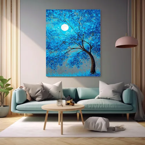 Vista 4 de VOCBAN Modern Artwork Colourful Tree Of Life Wall Art Canvas Picture Print Painting Botanical Artwork for Bathroom Living Room Bedroom(blue blue 80