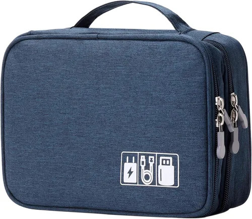Vista 11 de mygreen Organizador de viaje para electrónica, estuche impermeable para accesorios electrónicos, bolsa de almacenamiento para cables de doble capa