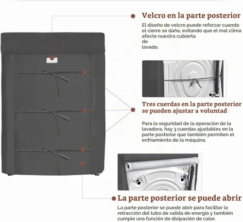 Vista 5 de MBOOM Funda para Lavadora y Secadora Impermeable para Exteriores, 600D Oxford de Servicio Pesado a Prueba de Polvo Carga Frontal Cubierta para Gris