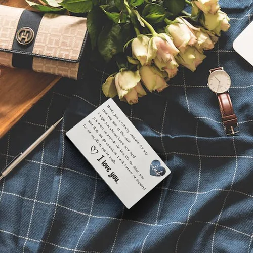 Vista 26 de YODOCAMP Tarjeta de billetera con texto en inglés "Thank You Dad", tarjeta de cartera grabada para mi papá de hija e hijo, cumpleaños, día