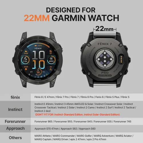 Vista 7 de Bandletic Magnético Compatible con Garmin Instinct 2 Correa de Reloj - Correa de Silicona de Ajuste Rápido de 22mm para Fenix 8 E 47mm/7 6 Pro/5
