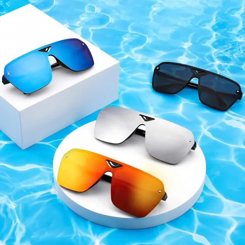 Vista 7 de FEISEDY Gafas de sol cuadradas con parte superior plana para hombres y mujeres de una sola pieza sin marco tonos futuristas Sunnies B9060 65mm