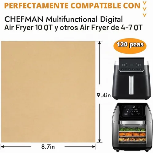 Vista 2 de BYKITCHEN Revestimientos para freidora de aire de 9.4x8.7 pulgadas compatibles con freidora de aire de 4-7QT y freidora de aire multifuncional