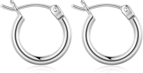 Vista 51 de Aretes de aro de oro para mujer chapados en oro real de 14 quilates con poste de plata de ley 925 Dorado