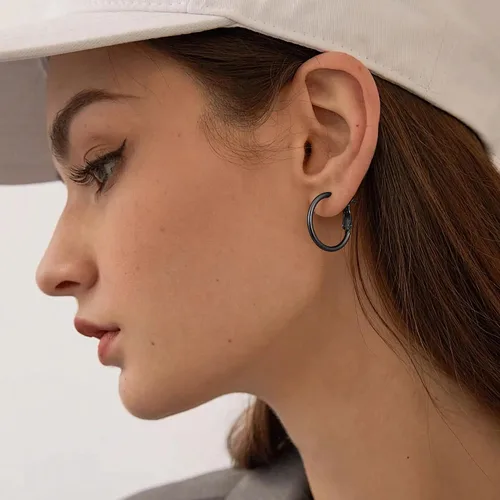 Vista 5 de Gacimy Aretes de aro de oro para mujer, aros finos chapados en oro de 14 Negro