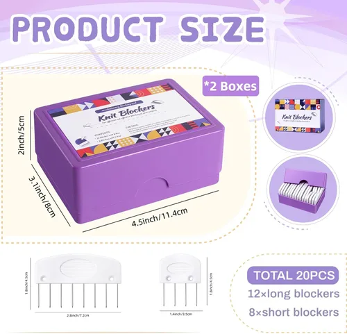 Vista 2 de Opstin Kit de 2 Cajas de Alfileres de Bloqueo de Tejido para Proyectos de Tejido y Ganchillo, Bloqueadores de Tejido, Peines de Bloqueo, Alfileres