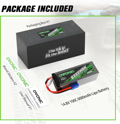 Vista 6 de OVONIC Batería Lipo 100C 4S 6000mAh 14.8V con conector EC5 para arrma speedrun Limitless RC Cars