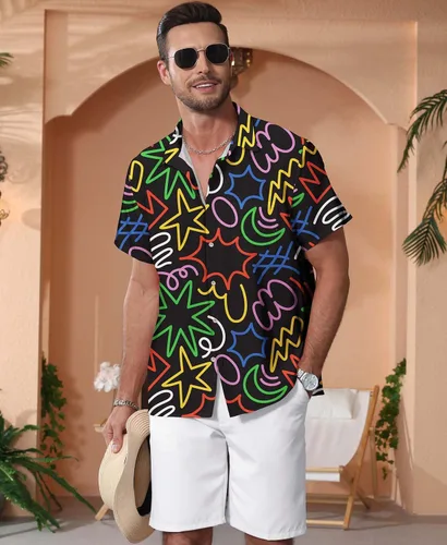 Vista 93 de KYKU - Camisa hawaiana funky para hombre, ropa tropical para vacaciones en Palm Beach