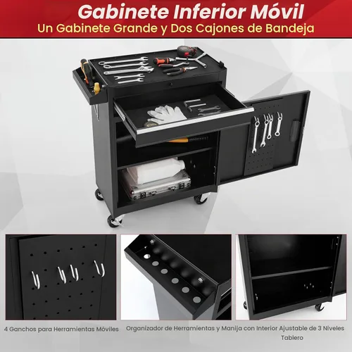 Vista 6 de ERGOMASTER Caja de Herramientas Resistente con Ruedas con Gabinete de 5 Cajones Bloqueables y Gabinete Extraíble para Garaje y Taller - Negro