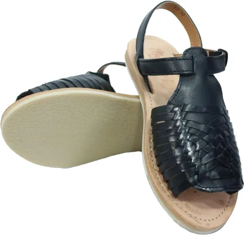 Vista 3 de Macarena Collection Sandalias Huarache para mujer, sandalias de cuero colorido, estilo mexicano, color negro 3044, Negro