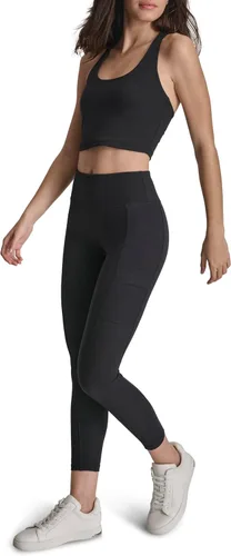 Vista 3 de DKNY Leggings de compresión de cintura alta 7/8 con bolsillo tipo cargo para mujer Negro