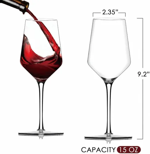 Vista 6 de Chouggo Juego de 6 copas de vino, cristal soplado a mano para vino tinto o blanco, 15 onzas, hechas a mano por artesanos, regalos para mujeres