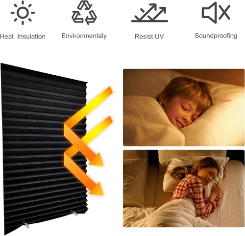 Vista 4 de MALOKI Persianas plisadas para ventana, persianas temporales sin cordones, filtrantes de luz, plisadas, de papel, para oscurecer la habitación
