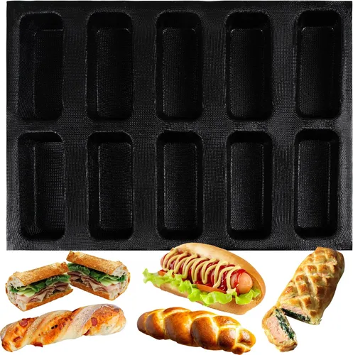 Vista 8 de Pan para hornear baguette pan perforado Eclair hojas de malla molde de silicona estrecha barra rectangular 15.748x11.732x0.197 in 16-cavidad por