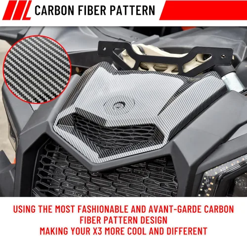 Vista 3 de SAUTVS Capó turbo con patrón de fibra de carbono para Can Am X3, diseño frontal de fibra de carbono Turbo Hood Scoop para Can-Am Maverick X3 XDS XRS